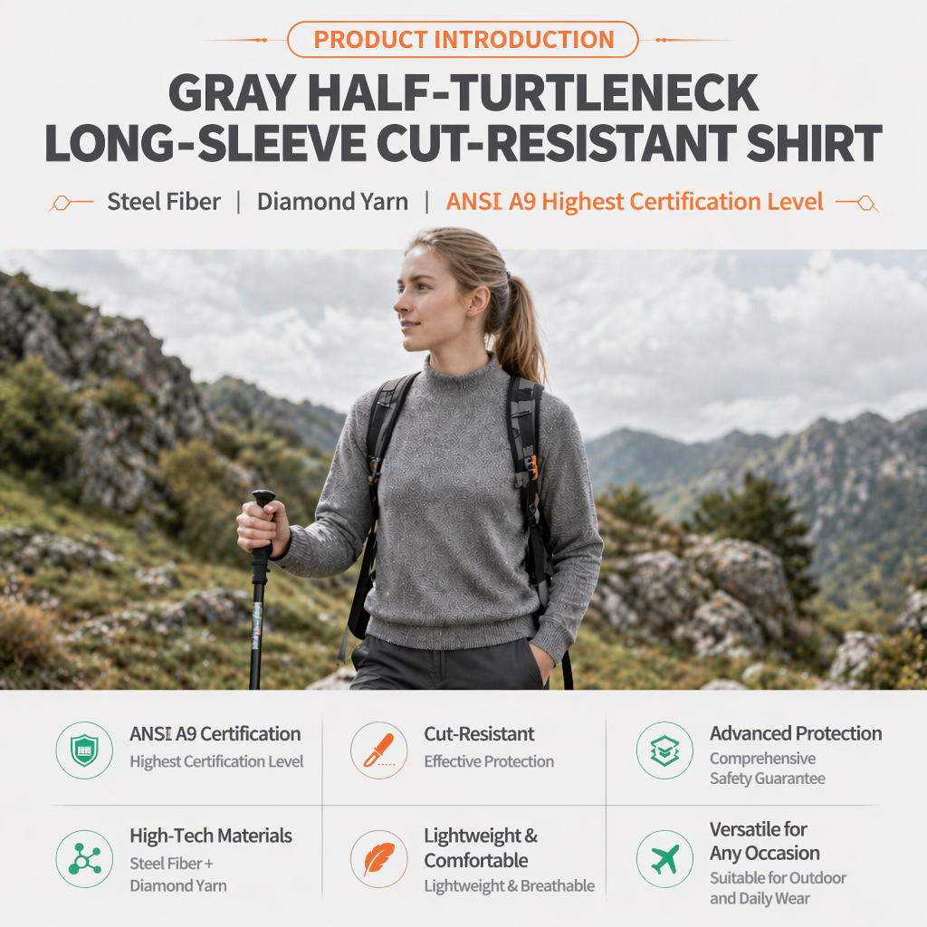 Gray Outdoor Light Armor Cut-Resistant Half-Turtleneck Shirt