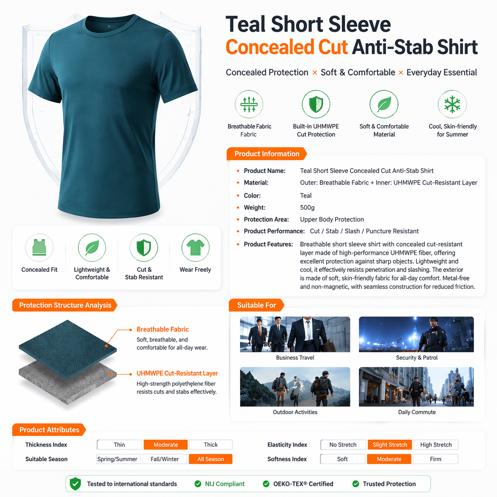 Navy Blue Short-Sleeve Invisible Cut-Resistant Shirt