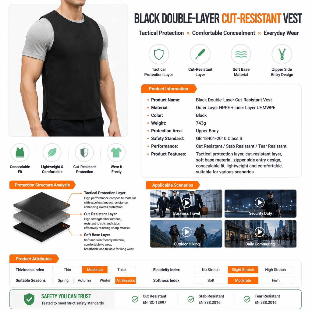 Light Armor – Black Dual-Layer Cut and Puncture-Resistant Vest
