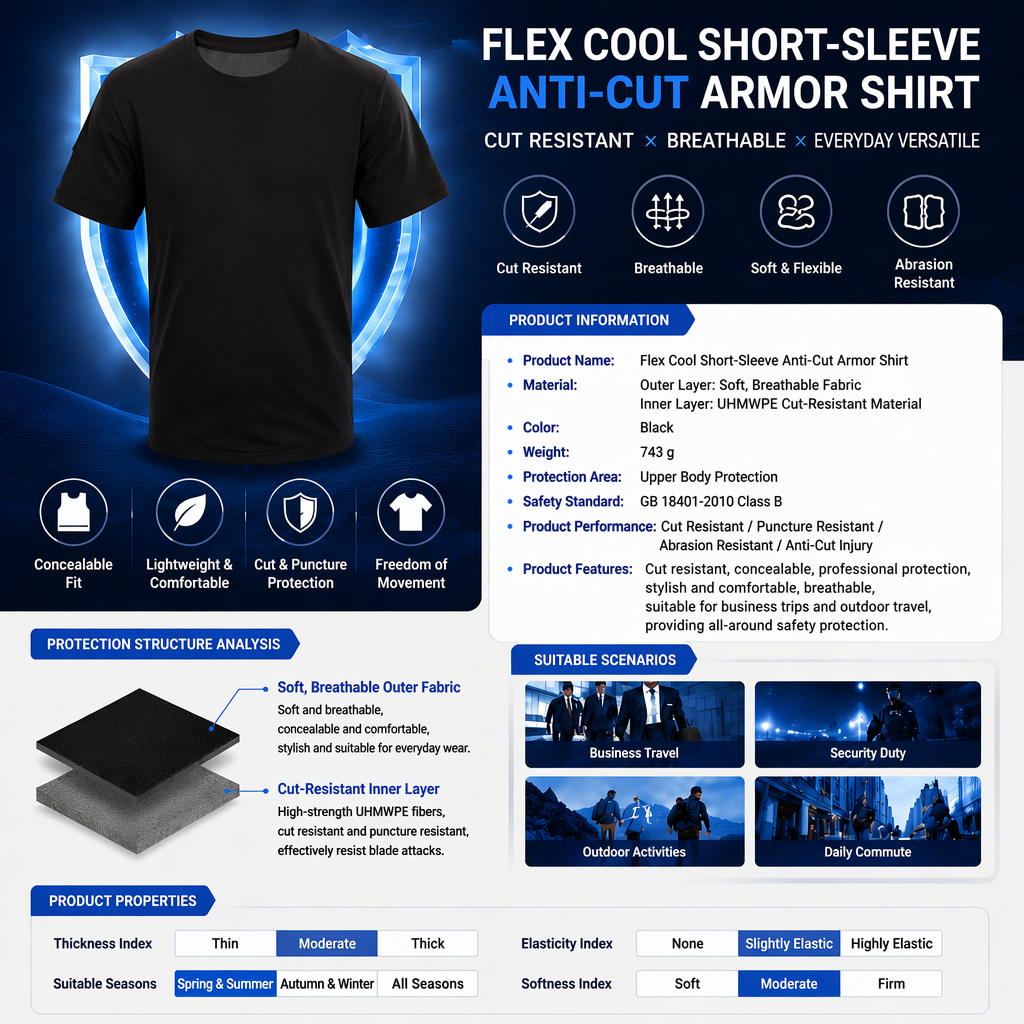 Black Flexible Cooling Short-Sleeve Cut-Resistant Vest