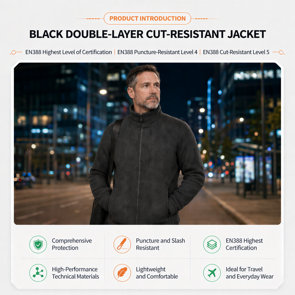 Light Armor . Black Double-Layer Cut-Resistant Jacket . EN388 Highest Certified Cut & Puncture Protection