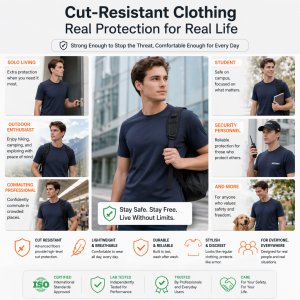Navy Blue Short-Sleeve Invisible Cut-Resistant Shirt