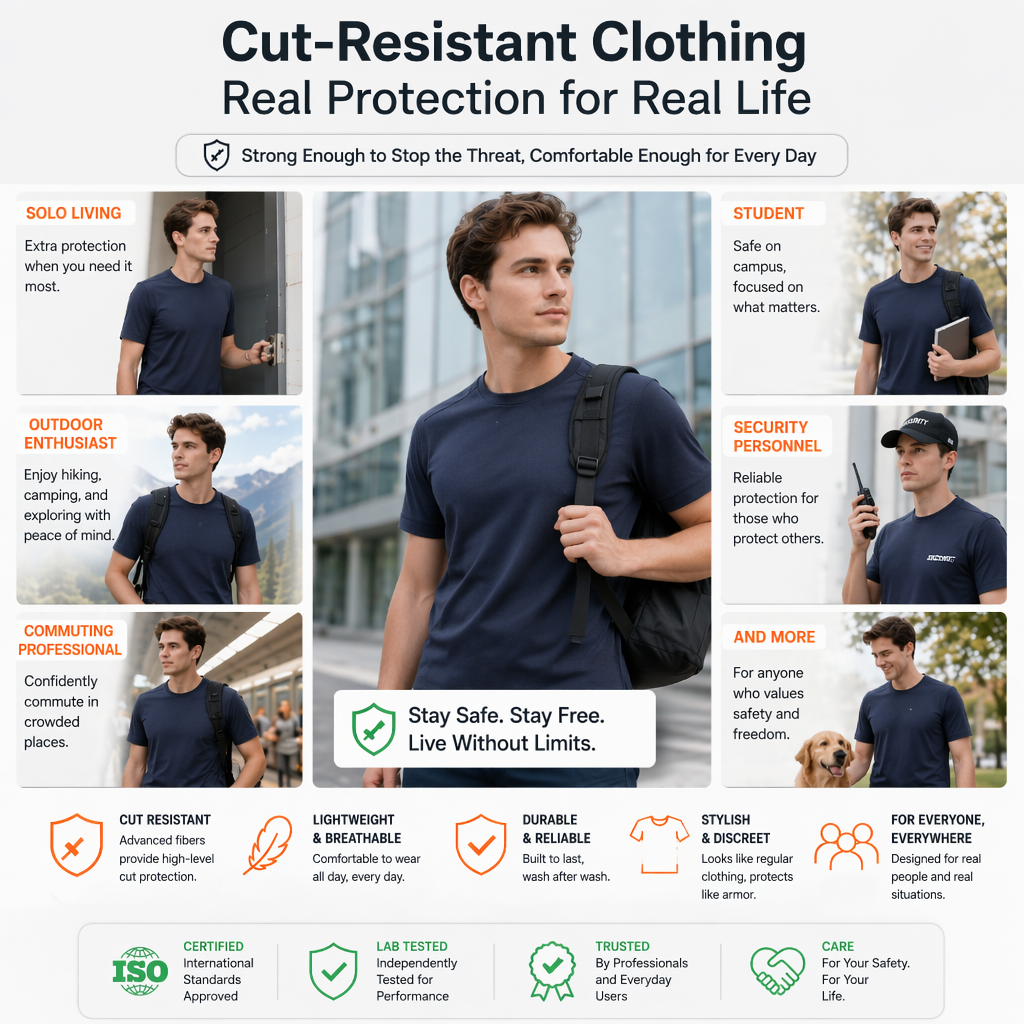 Navy Blue Short-Sleeve Invisible Cut-Resistant Shirt